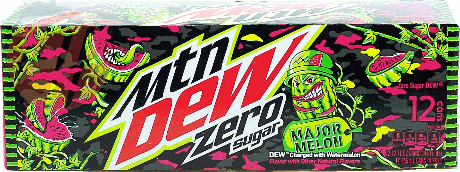 Mountain Dew Major Melon Zero sugar citrus soda with watermelon flavor, 12-fl. oz. cans Full-Size Picture